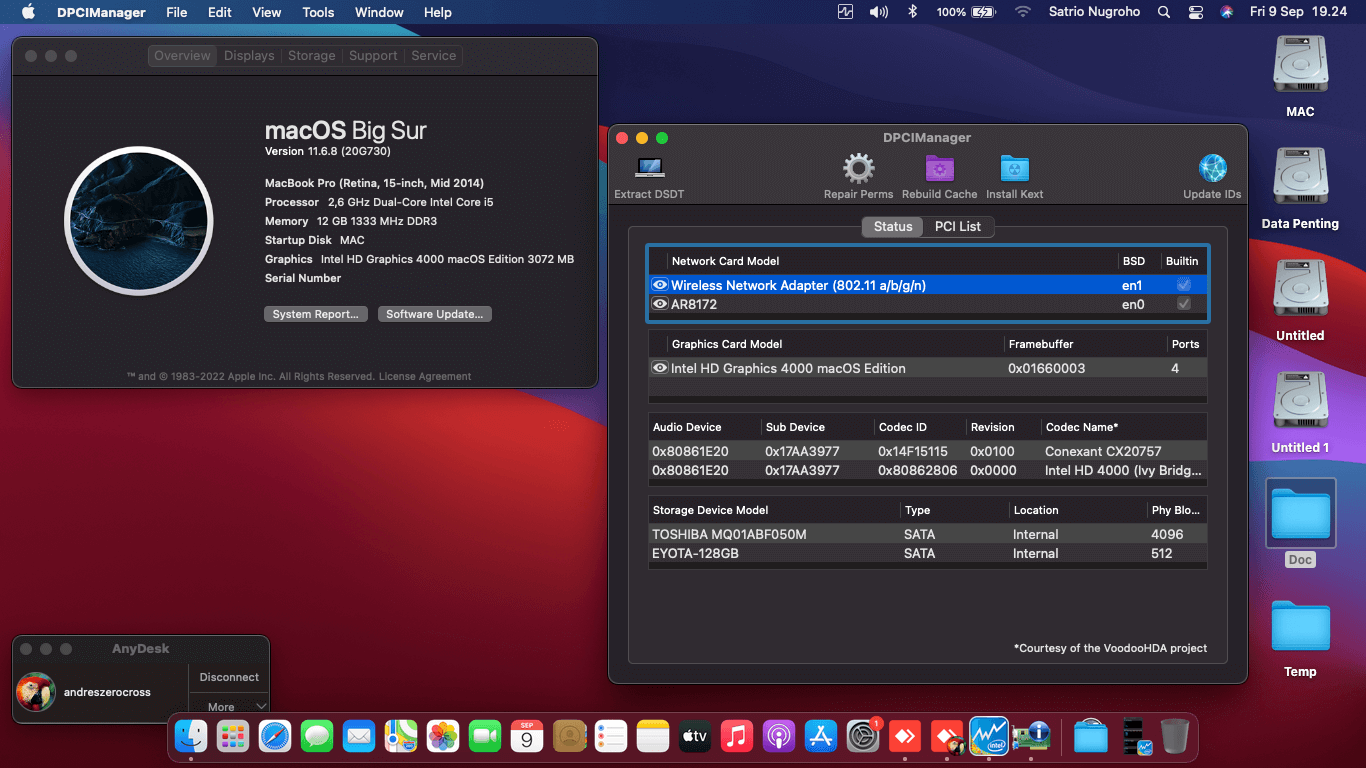 Success Hackintosh macOS Big Sur 11.6.8 Build 20G730 in Lenovo G400S-20244